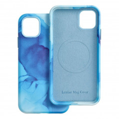 Apple iPhone 11 Pro Max Hülle Leather Mag Cover Elegant  MagSAFE  Blau Spritzer 