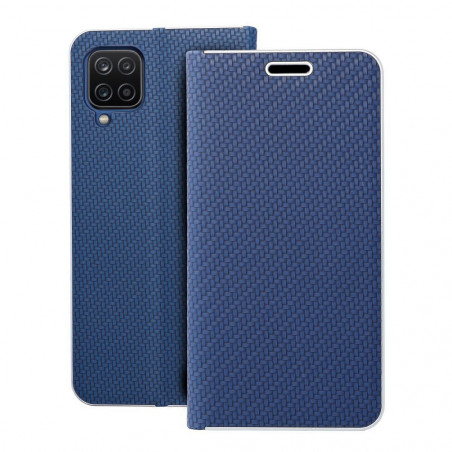 Samsung Galaxy A12 Book Handytaschen LUNA Book Carbon Kohlenstoff-Faser, Elegant  Blau 