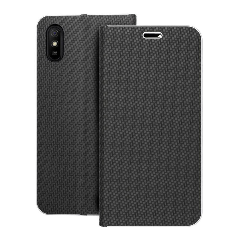 XIAOMI Redmi 9A Book Handytaschen LUNA Book Carbon Kohlenstoff-Faser, Elegant  Schwarz 