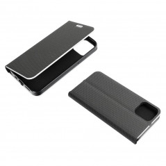 Apple iPhone 12 Book Handytaschen LUNA Book Carbon Kohlenstoff-Faser, Elegant  Schwarz 