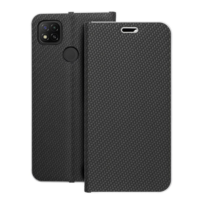 XIAOMI Redmi 9C Book Handytaschen LUNA Book Carbon Kohlenstoff-Faser, Elegant  Schwarz 