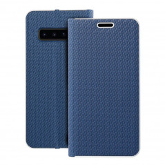 Samsung Galaxy S10 Book Handytaschen LUNA Book Carbon Kohlenstoff-Faser, Elegant  Blau 