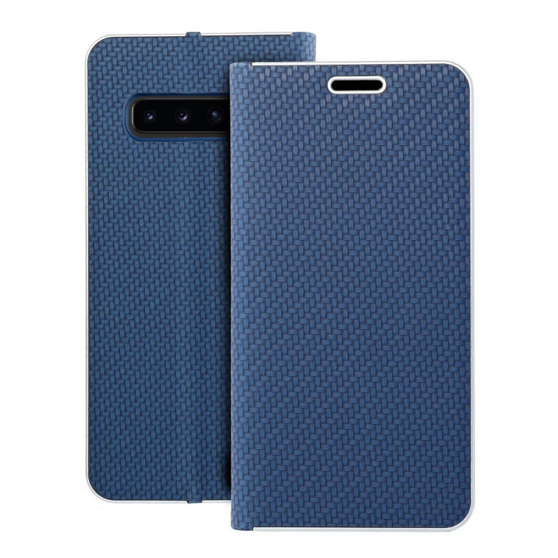 Samsung Galaxy S10 Book Handytaschen LUNA Book Carbon Kohlenstoff-Faser, Elegant  Blau 