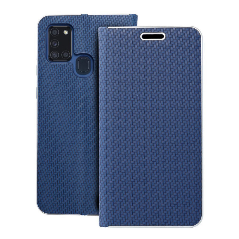 Samsung Galaxy A21s Book Handytaschen LUNA Book Carbon Kohlenstoff-Faser, Elegant  Blau 