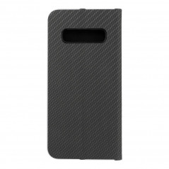 Samsung Galaxy S10 Plus Book Handytaschen LUNA Book Carbon Kohlenstoff-Faser, Elegant  Schwarz 