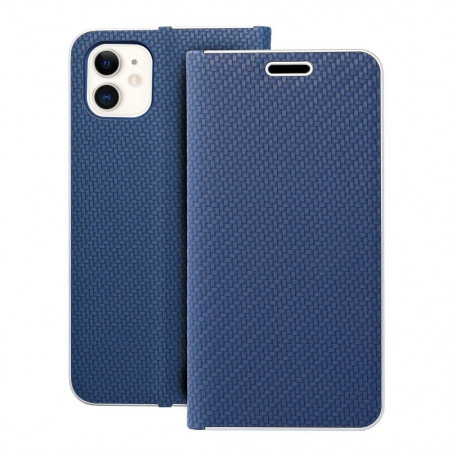 Apple iPhone 11 Book Handytaschen LUNA Book Carbon Kohlenstoff-Faser, Elegant  Blau 