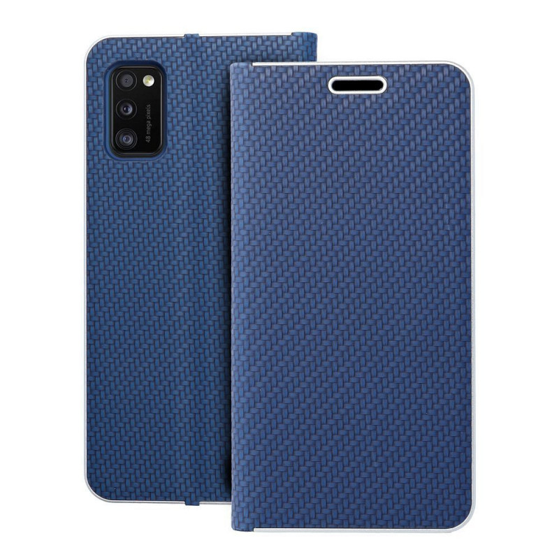 Samsung Galaxy A41 Book Handytaschen LUNA Book Carbon Kohlenstoff-Faser, Elegant  Blau 