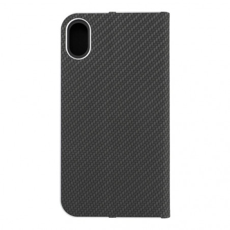 Apple iPhone XR Book Handytaschen LUNA Book Carbon Kohlenstoff-Faser, Elegant  Schwarz 