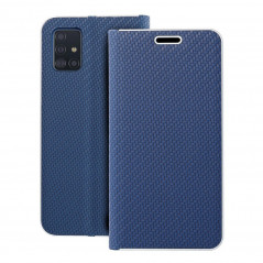 Samsung Galaxy A51 LTE Book Handytaschen LUNA Book Carbon Kohlenstoff-Faser, Elegant  Blau 