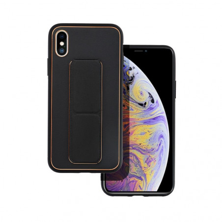 Apple iPhone XS Hülle LEATHER Case Kickstand Schwarz 