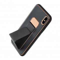 Apple iPhone XS Hülle LEATHER Case Kickstand Schwarz 