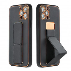 Apple iPhone XS Hülle LEATHER Case Kickstand Schwarz 