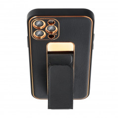 Apple iPhone XS Hülle LEATHER Case Kickstand Schwarz 