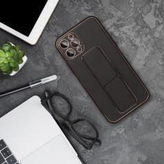 Apple iPhone XS Hülle LEATHER Case Kickstand Schwarz 