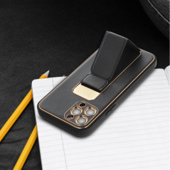 Apple iPhone XS Hülle LEATHER Case Kickstand Schwarz 