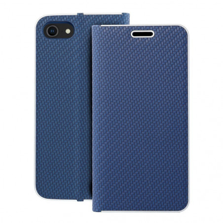 Apple iPhone 7 Book Handytaschen LUNA Book Carbon Kohlenstoff-Faser, Elegant  Blau 