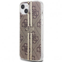 Apple iPhone 15 Plus Hülle Guess 4G Gold Stripe Elegant  Braun 