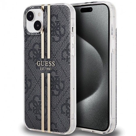 Apple iPhone 15 Plus Hülle Guess 4G Gold Stripe Elegant  Schwarz