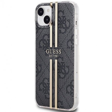 Apple iPhone 15 Plus Hülle Guess 4G Gold Stripe Elegant  Schwarz