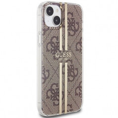 Apple iPhone 15 Hülle Guess 4G Gold Stripe Elegant  Braun 