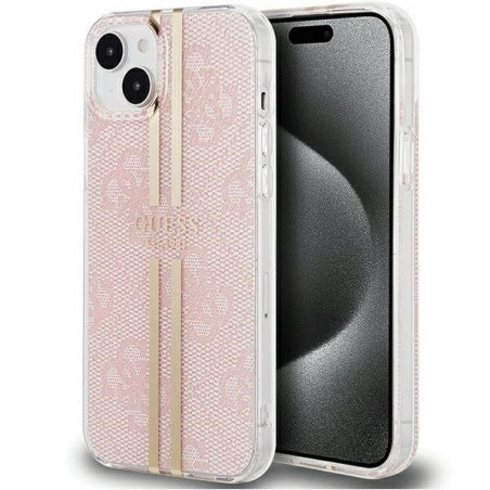 Apple iPhone 15 Plus Hülle Guess 4G Gold Stripe Elegant  Rosa