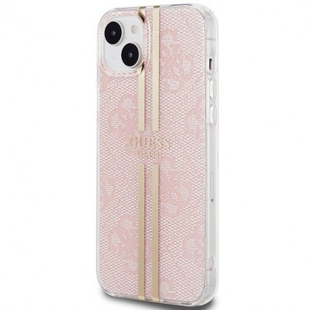 Apple iPhone 15 Plus Hülle Guess 4G Gold Stripe Elegant  Rosa 