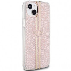 Apple iPhone 15 Plus Hülle Guess 4G Gold Stripe Elegant  Rosa 