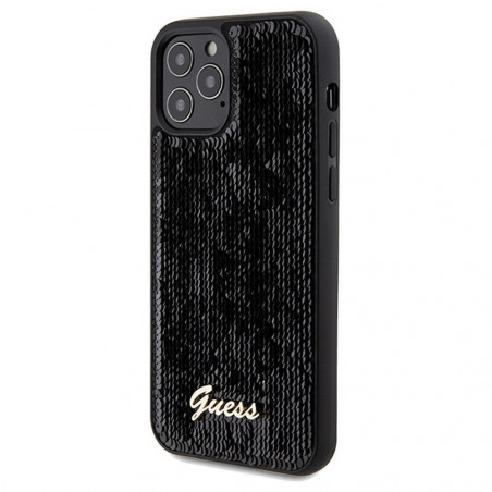 Apple iPhone 12 Hülle Guess Sequin Script Metal Elegant  Schwarz