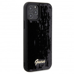 Apple iPhone 12 Hülle Guess Sequin Script Metal Elegant  Schwarz 