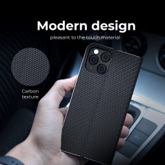 XIAOMI Redmi Note 13 Pro 4G Book Handytaschen LUNA Book Carbon Kohlenstoff-Faser, Elegant  Schwarz 