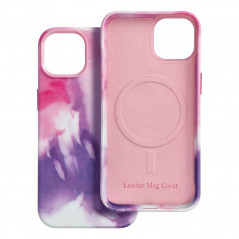 Apple iPhone 15 Pro Hülle Leather Mag Cover Elegant  MagSAFE  Lila Spritzer 