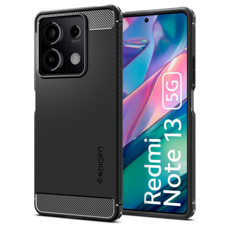 XIAOMI Redmi Note 13 5G Hülle Spigen Rugged Armor Kohlenstoff-Faser, Elegant  Matt Schwarz 