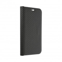 Apple iPhone 15 Pro Book Handytaschen LUNA Book Carbon Kohlenstoff-Faser, Elegant  Schwarz