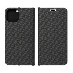 Apple iPhone 15 Pro Book Handytaschen LUNA Book Carbon Kohlenstoff-Faser, Elegant  Schwarz 