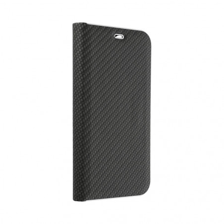 Apple iPhone 15 Pro Max Book Handytaschen LUNA Book Carbon Kohlenstoff-Faser, Elegant  Schwarz