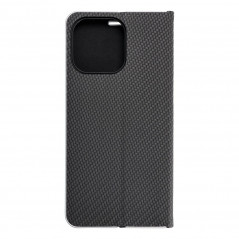 Apple iPhone 15 Pro Max Book Handytaschen LUNA Book Carbon Kohlenstoff-Faser, Elegant  Schwarz 