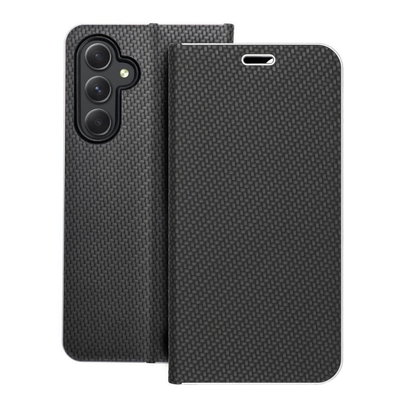 Samsung Galaxy A54 Book Handytaschen LUNA Book Carbon Kohlenstoff-Faser, Elegant  Schwarz 