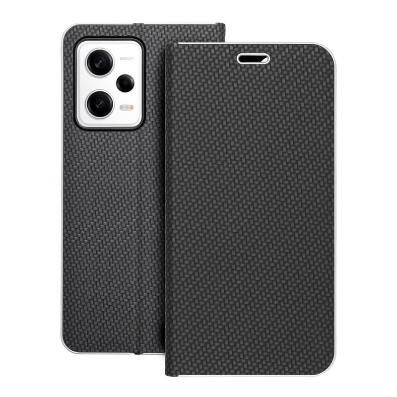 XIAOMI Redmi Note 12 Pro 5G Book Handytaschen LUNA Book Carbon Kohlenstoff-Faser, Elegant  Schwarz 