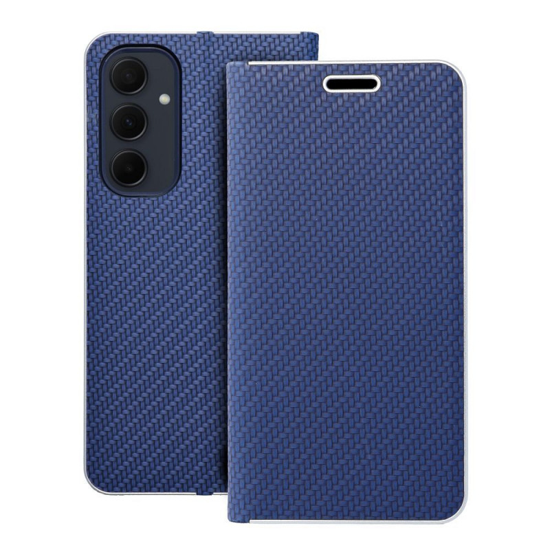 Samsung Galaxy A35 Book Handytaschen LUNA Book Carbon Kohlenstoff-Faser, Elegant  Blau 