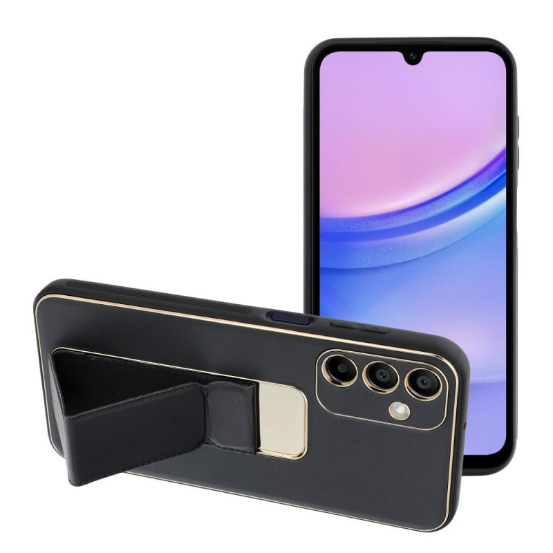 Samsung Galaxy A15 5G Hülle LEATHER Case Kickstand Schwarz 