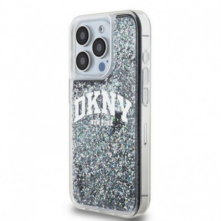 Apple iPhone 13 Pro Hülle DKNY Liquid Glitters Arch Logo Schwarz 