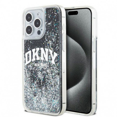 Apple iPhone 13 Pro Max Hülle DKNY Liquid Glitters Arch Logo Schwarz 