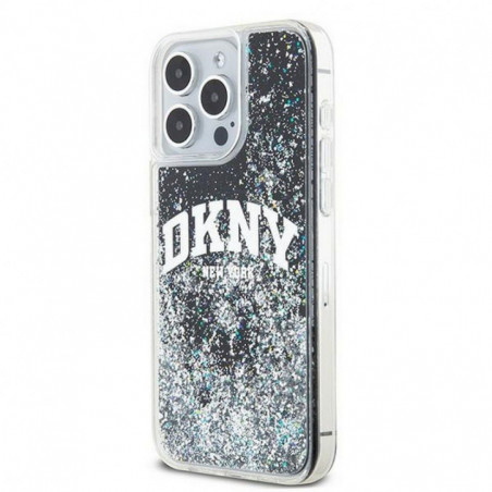 Apple iPhone 13 Pro Max Hülle DKNY Liquid Glitters Arch Logo Schwarz 