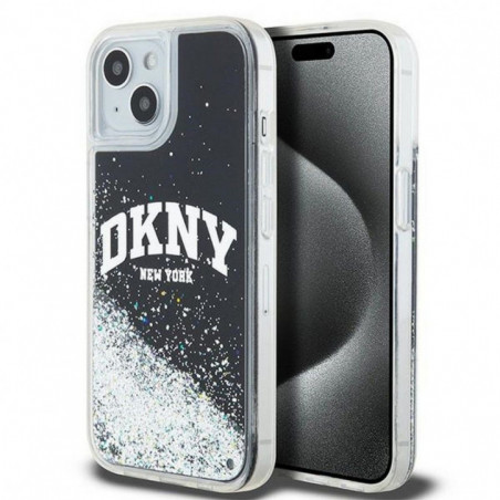 Apple iPhone 14 Hülle DKNY Liquid Glitters Arch Logo Schwarz