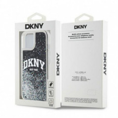 Apple iPhone 14 Hülle DKNY Liquid Glitters Arch Logo Schwarz 