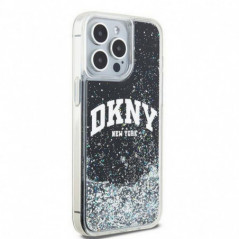 Apple iPhone 15 Pro Max Hülle DKNY Liquid Glitters Arch Logo Schwarz 