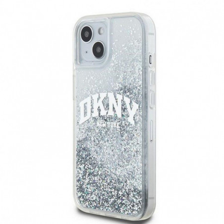 Apple iPhone 15 Hülle DKNY Liquid Glitters Arch Logo Weiß