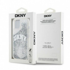 Apple iPhone 15 Hülle DKNY Liquid Glitters Arch Logo Weiß 