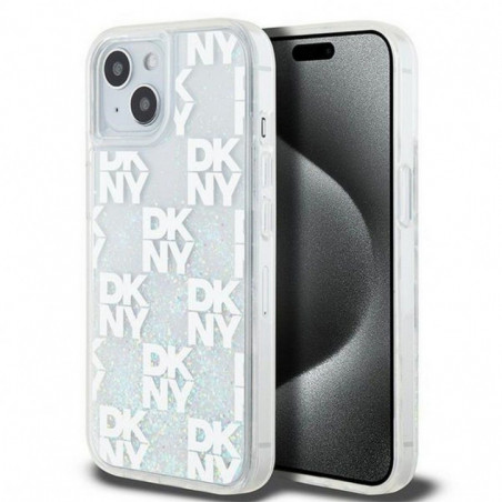 Apple iPhone 15 Hülle DKNY Liquid Glitters Checkered Pattern Weiß