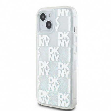 Apple iPhone 15 Hülle DKNY Liquid Glitters Checkered Pattern Weiß 